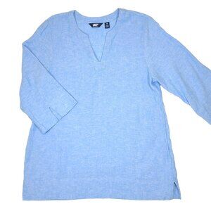 Lands End Linen Tunic Size Medium M Split Neck Top Cove Up Blue Cover up